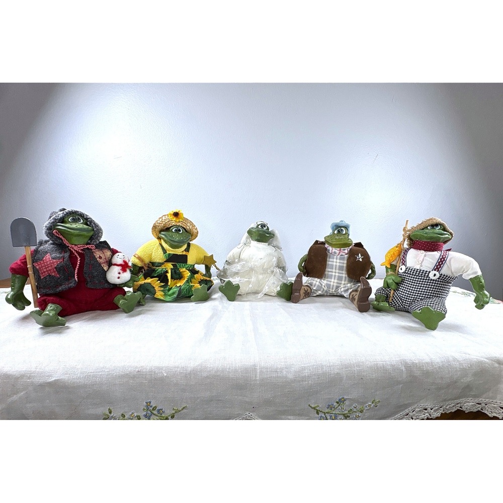 Russ Berrie Kathleen Kelly Critter Factory Frog Set 5 Handpainted Figurines
